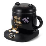 Black Coffee Mug Warmer & Best MOM Ever Mug Set, Electric Beverage Cup Warmer for Milk Tea Water fit Desk Home Office, Candle Warmer Plate with 3 Temp. Setting, Best Mothers Day Mom Gifts