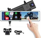 CAMECHO Apple Carplay Android Auto Mirror Dash Cam 11.26 Inch 1080P IPS Touch Screen Dual Dash Cam Front and Rear Camera Car Rear View Mirror Loop Recording Wide Angle