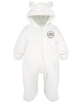 Baby Winter Hooded Rompers Fleece Overalls Long Sleeve Snowsuits Jumpsuits with Footies Boys Girls Winter Coat for Newborn 3-6 Months milk white