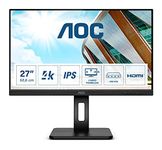 AOC U27P2 - 27 Inch 4K UHD Monitor, 60Hz, 4ms, IPS, Height Adjust, USB Hub, Speakers, Pivot (3840x2160 @ 60Hz, 350cd/m², HDMI/DP/USB 3.2)