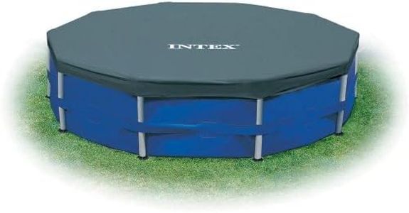 INTEX 28031E Pool Cover: for 12ft Round Metal Frame Pools – Includes Rope Tie – Drain Holes – 10in Overhang – Snug Fit