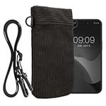 kwmobile Universal Smartphone Sleeve with Necklace - Magnetic Closure - Soft Inner Microfibre Mobile Phone Pouch - Cell Phone Strap for Neck - Dark Grey