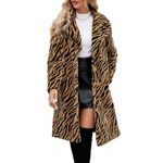 Women’s Leopard Faux Fur Coat, Long Sleeve Lapel Fleece Long Outwear Fuzzy Jacket Faux Fur Fluffy Cardigan Overcoat (Ginger, L)