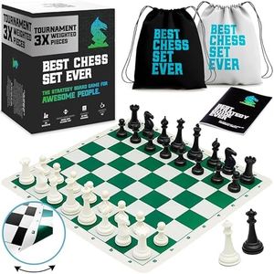 Best Chess Set Ever Tournament Chess Set, 3X Triple Weighted Staunton Pieces, with 20" Foldable Double-Sided Silicone Chess Board, Super Heavyweight Edition Unmatched Chess Set for Adults