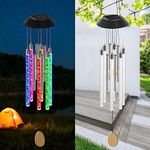 UXORSN Solar Wind Chimes for Outside,37 Inch Memorial Wind Chimes Gifts for Mom Grandma, 6 LED Tubes Color Changing Waterproof Windchimes Hanging Ornament for Home Outdoor Patio Garden Yard