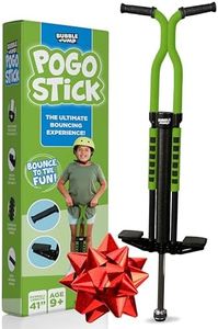 BUBBLE JUMP Pogo Stick for Kids Age 10 and up Green - for Boys, Girls, Teens & Adults 80 to 160 Lbs - Easy Grip Rubber Handle Master Jumper Pogo Sticks - High Jumping Kids Pogo Stick