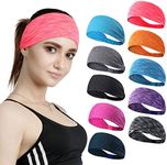 DASUTA Set of 10 Women's Yoga Sport Athletic Headband for Running Sports Travel Fitness Elastic Wicking Workout Non Slip Lightweight Multi Headbands Headscarf fits All Men & Women (Style 1)