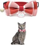 Plaid Bow Tie Breakaway Cat Collar,Cute Kitten Collar with Bell and Rabbit Pendant - Adjustable Size 7.87"-11.78" (M, Red)