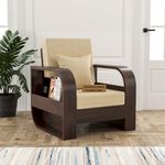 LEGEND HOME FURNITURE Sheesham Wood 1 Seater Sofa Set with 40 Density Cushion for Living Room Home Office Solid Wood Sofa Set Furniture Wooden Single Seater Sofa Set (Walnut,Grey)