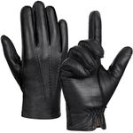 GSG SINCE 1998 Mens Chrome-free Leather Gloves Winter Touchscreen Sheepskin Wool Lined Warm Gloves for Driving Black Medium