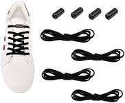 (2 Pairs) Elastic No Tie Shoelaces with Metal Buckles,Quick Lazy Metal Lock Laces Shoe Strings,System With Elastic Shoe Laces,One Size Fits All Kids & Adult,Elderly (Black)