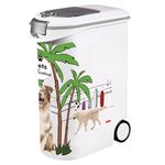 Curver Pets Collection Dog Food Container, Large Airtight Odour Proof Storage Bin with Dual Lid Openings and Scoop Compartment, Durable Design with Handles and Wheels, 54L 20kg, White