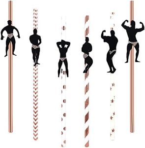 BEHAHAI 24pcs Hen Party Naughty Straw, Bachelorette Straws Hen Party Cocktail Straws Dancing Men Straws Male Stripper Rose Gold Paper Straws for Bachelorette Party Decoration Accessories