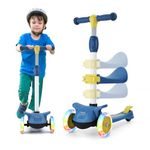 Wheelive 2 in 1 Kick Scooter with Removable Seat, 3 LED Wheels Kick Scooter for Kids, 4 Adjustable Height & Foldable Design Toddler Scooters Sit or Stand Ride for Boys & Girls 3-8 Years Old