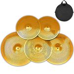 Low Volume Cymbal Pack, Quiet Cymbal Set 14''/16''/18''/20'' (5 Pcs, Golden) | FREE Cymbal Bag included