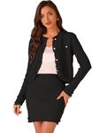 Allegra K 2 Piece Suit for Women's Stretch Sweater Short Jacket and Skirt Vintage Sets Black L