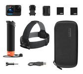 GoPro Hero12 Black Bundle Pack - Includes 2 Enduro Batteries,The Handler (Floating Hand Grip),Optical Zoom Head Strap 2.0,Curved Adhesive Mount,Mounting Buckle+Thumb Screw,USB-C Cable,Carrying Case
