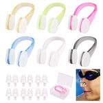 6 Pcs Swimming Nose Clip with 6 Pairs Swimming Ear Plugs, Reusable Silicone Nose Clips Swimming with Boxes, Ear Plugs for Swimming, Adjustable Swimming Nose Clip Set for Adults and Kids (6 Colors)