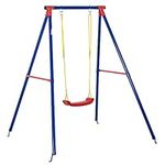 Outsunny Metal Children's Garden Swings with Seat Swing Set Adjustable Rope Heavy Duty A-Frame Stand Backyard Outdoor Playset for Kids Fun 3-8 Years Old Blue