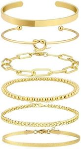 Coshilta Gold Cuff Bracelet for Women Stack Trendy, 14K Gold Plated Bangle Bracelet Set for Women Non Tarnish - Anklets for women Stackable Tennis Beaded Herringbone Paperclip Cuban Link Chain Pack Gold Jewelry Gift