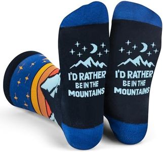 Lavley I’d Rather Be in the Mountains Socks - Funny Hiking Gift for Men Who Love Nature, Trails and Camping - One Size Fits Most