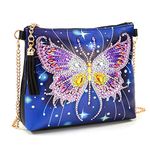 MWOOT 5D Diamond Art Painting Ladies Handbags Cross-body Bag, DIY Diamond Art Leather Shoulder Bag Clutch Bag Coin Purse with Chain and Tassels for Women Girl (18 x 15CM)-Butterfly