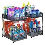 Under Sink Organizers and Storage, Bathroom Cabinet Organizer and Storage, 2 Tier Under Cabinet Organizers and Storage with 4 Hooks, Reinforced Metal Kitchen Sink Cabinet Storage Organizer-2 Pack