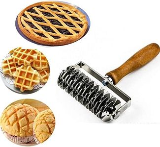 Stainless Steel Dough Lattice Top Cookie Pie Pizza Bread Pastry Crust Roller Cutter,Wood Handle