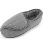 Git-up Ladies Diabetic Slippers Arthritis Edema Memory Foam Adjustable Closed Toe Swollen Feet Slippers Comfortable House Indoor Outdoor Shoes with Rubber Sole, Gray UK/7