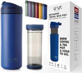 VIVA Recharge Travel French Press Coffee Maker & Insulated Leak Proof Tea Mug, 16 oz / 460 ml, Blue