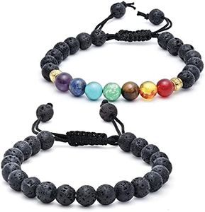 Healing Crystal Bracelet Combo, Chakra Bracelets for Women & Men, Bracelet for Meditation, Positive Energy & Balance, Handmade Bracelets Crystal by Karma Pledge (Lava Rock Bracelet and 7 Chakra Bracelet) Pack of 2