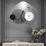 HEBOIX Large Modern Wall Clock for Living Room,Decorative Silent Battery Operated Wall Clock with Pendulum Metal Wall Art for Kitchen/Bedroom/Entryway/Office Decor