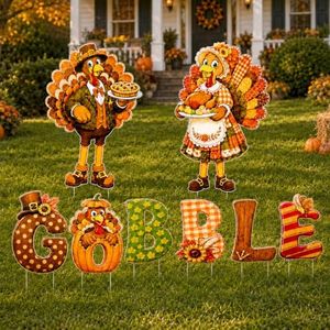 10Pcs Thanksgiving Yard Signs Stakes for Turkey Fall Outdoor Decorations