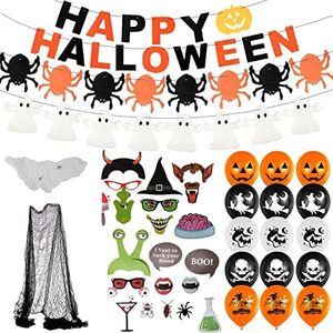 LOVEXIU Halloween Decoration Effrayante, avec Ballons,Bannières,Toiles d'araignées Et Nappes,Halloween Photobooth Accessoires 21PCS,Halloween Decoration Table pour Interieur Exterieur FêTe Halloween