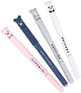 Doraking 4pcs 0.5mm Erasable Gel Pens, Cute Cartoon Animasl Refillable Gel Ink Pens, Black Grey Ink Pen for Writing Note with Box (4 Animals)