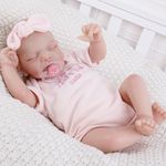 EKOKIZ Reborn Baby Dolls Girl - 18-Inch Cute Soft Skin Realistic Newborn Handmade Cloth Body Sleeping Girl Baby Dolls Real Looking Baby Dolls with Accessories Gift Set Fake Baby Dolls for Ages 3+