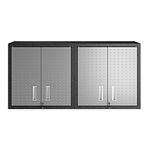 Manhattan Comfort Fortress 30" Floating Textured Metal Garage Cabinet with Adjustable Shelves, Set of 2, Black/Grey