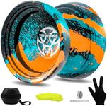 YOYOSTUDIO V22 Yoyo Professional Responsive Yoyo for Kids 8-12 or Above, Unresponsive Yoyo for Adults, Professional Yoyo with Yoyo Accessory Kit, 10 Yo-Yo Strings, Case & Glove - Black Blue Orange