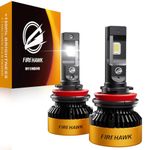 Firehawk H11/H8/H9/H16 LED Headlight Bulbs 50000LM 1200% Brighter 6000K Cool White Plug and Play Halogen Replacement Conversion Kit 2025 Advanced, Pack of 2