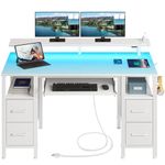 Seventable Computer Desk 55.1" with LED Lights & Power Outlets, Home Office Desk with 4 Drawers, Writing Desk with Keyboard Tray, Study Desk with Monitor Stand, Work Desk for Home Office, White