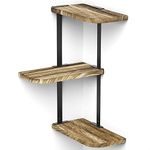 Love-KANKEI Corner Shelf Wall Mount of 3 Tier Rustic Wood Floating Shelves for Bedroom, Living Room, Bathroom, Kitchen, Office and More Carbonized Black