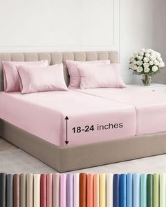Extra Deep Split King Sheet Set - 7 Piece Breathable & Cooling Sheets - Hotel Luxury Bedding Set 18-24 Inch Extra Deep Pockets - Easy Fit, Soft, Wrinkle Free & Comfy - Lavender Pink, Split King Size