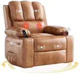 GarveeHome Oversized Electric Recliner Chair - 360° Rocker Swivel Recliner with Heat and Massage, PU Leather Large Recliner for Adults, Comfortable Lazy Boy with 1.5X Sponge Filling for Living Room