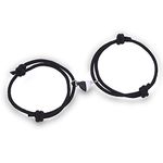 Couple Bracelet Magnetic Bracelets Set Handmade Rope Adjustable Lover Bracelet for Women Men Boyfriend Girlfirend him and her 2pcs (B&W heart-Black+Black)