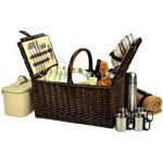 Picnic at Ascot Buckingham Basket for 4 with Blanket and Coffee, Brown Wicker/SC Stripe