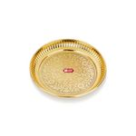 Kitchen Expert Small Brass Plate | 10cm|Pooja Thali | Engraved Flower Design | Ideal for Puja/Prasad/Dia | Mandir Plate | Handcrafted Dia Plate