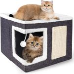 AWOKZA Cat Beds for Indoor Cats, 2 Layer Cat Cave with Cozy Condo, Fluffy Hanging Ball Foldable Indoor Cat House Hold Up Cat Hideaway with Double-Sided Soft Cushions for All Seasons (AW-01)