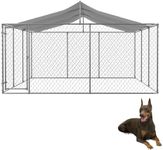 GLANZEND Large Chain Link Dog Kennel Enclosure Pen with Roof, Outdoor Dogs Cage Fence House with Lock, Anti Rust Galvanized Steel Weather Resistant for Backyard, 177.6x177.6x91.2 Inch