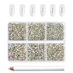Beadsland 7200pcs Flatback Rhinestones,AB Crystal Rhinestones Nail Gems Round Crystal Rhinestones for Crafts,Mixed 6 Sizes with Wax Pencil Kit, SS3-SS10,Crystal AB