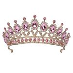 SYGA Princess Antique Bronze Crystal Rhinestone Bride Diamond Crown Tiaras Women Headband Wedding Jewelry Hair Accessories - Gold Pink